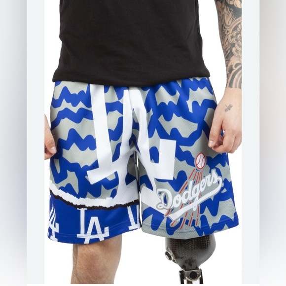 Mitchell & Ness Jumbotron 2.0 Sublimated Dodgers Shorts Mens Blue sz Large - Picture 2 of 8